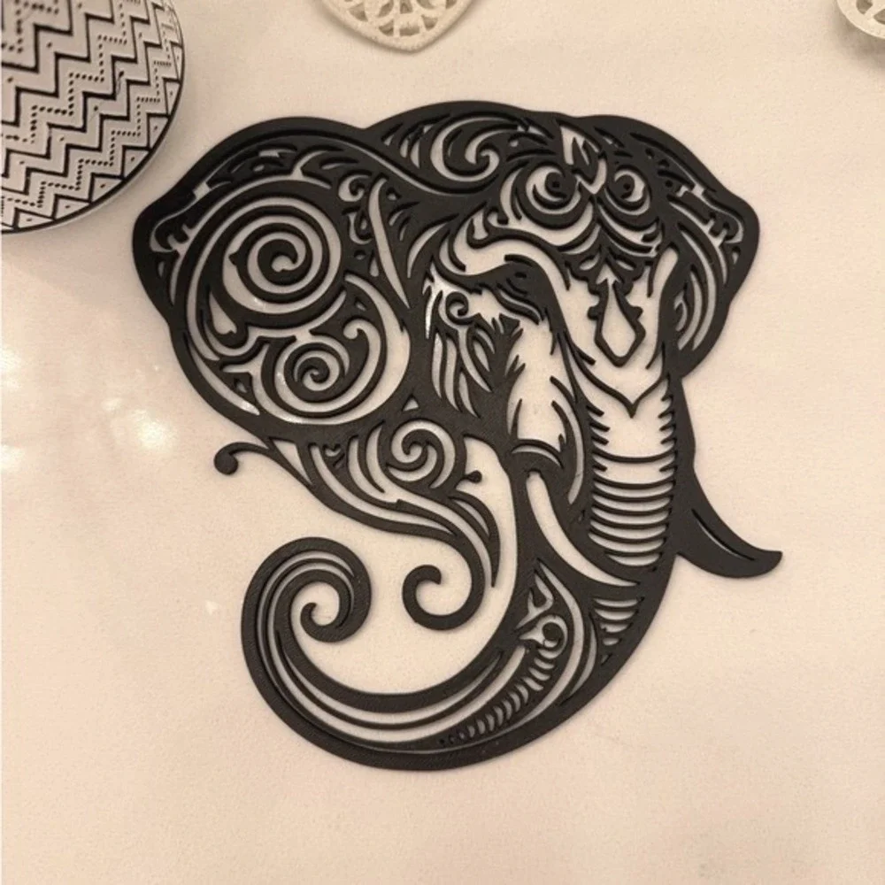 Elephant Wall Art‎ Mandala Decor Black 6.5